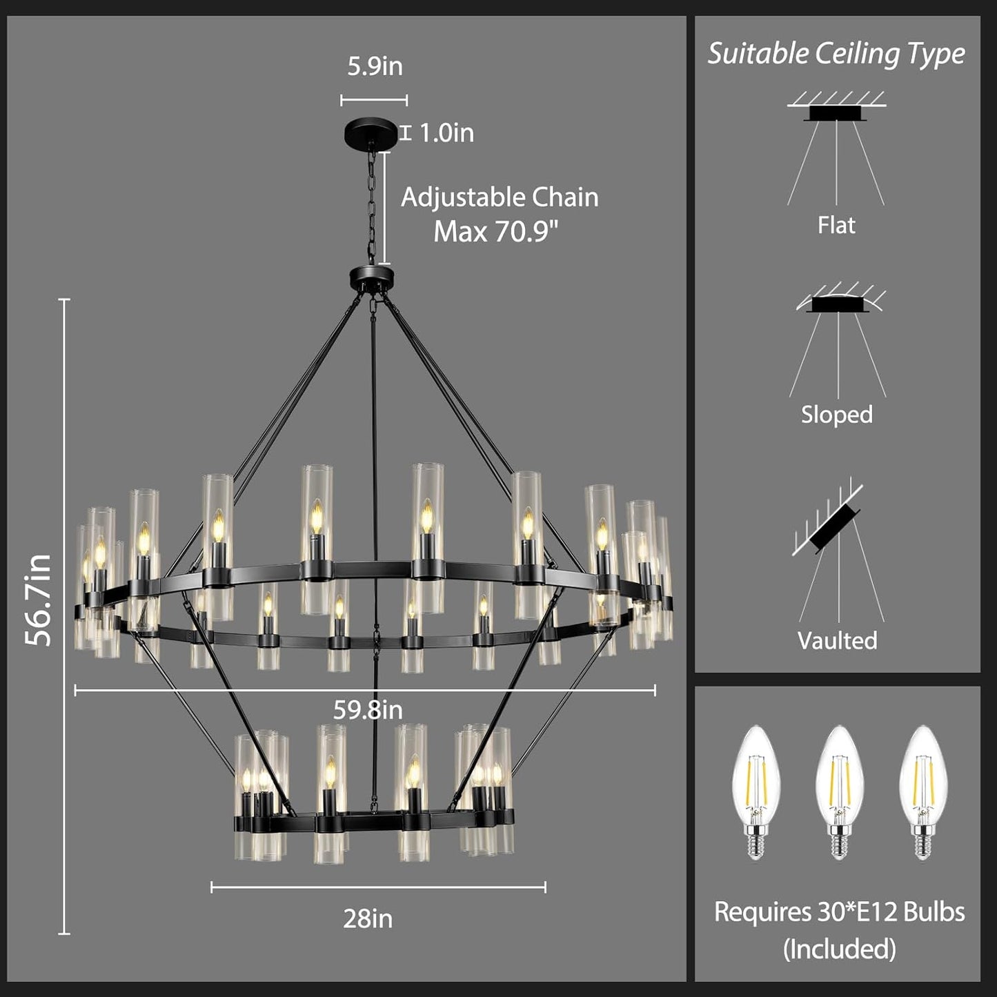 Wagon Wheel 2-Tier Chandelier 60‘’