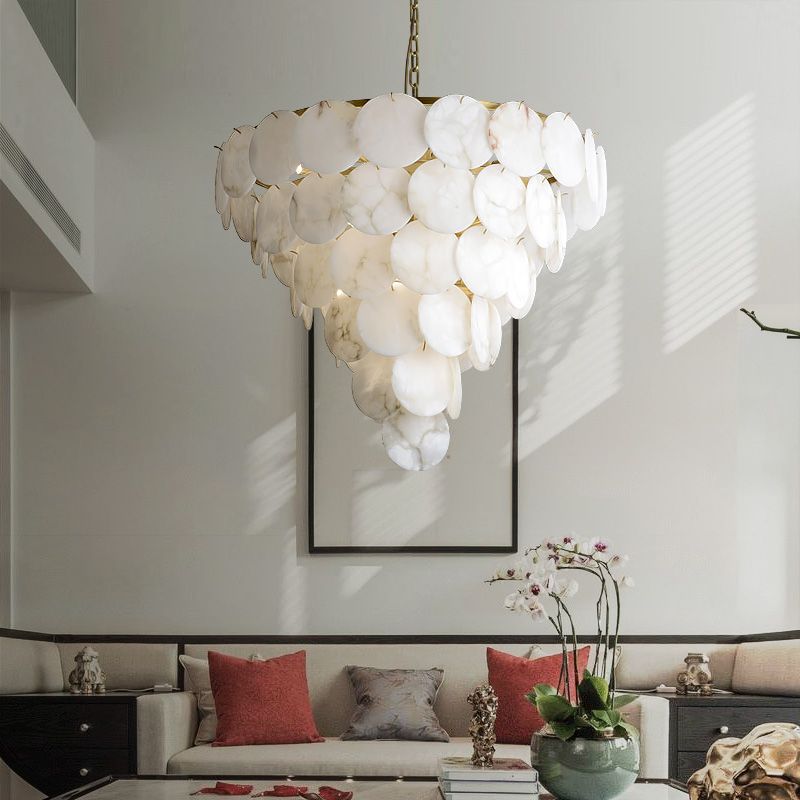 Alabaster Magnolia Multi-Tiered Round Chandelier