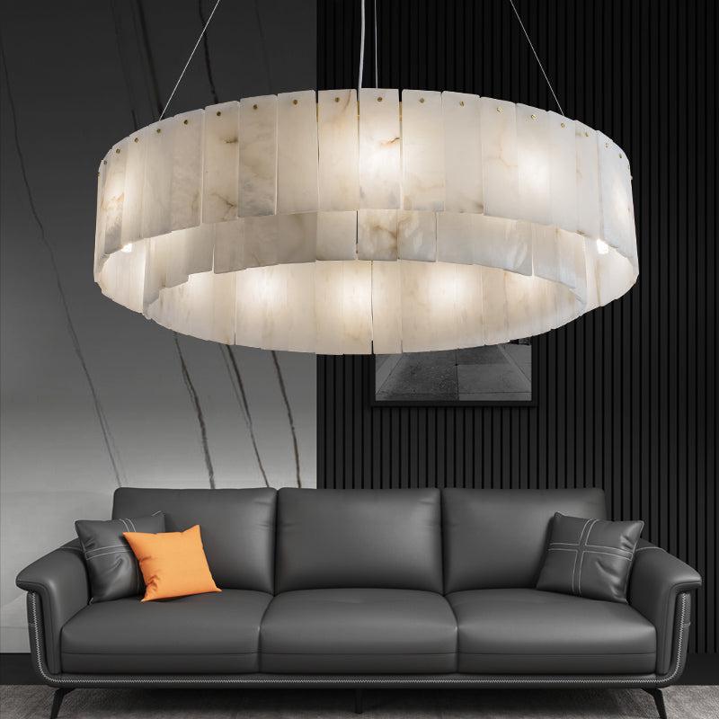 Modern Alabaster 2 tier Round Art Chandelier