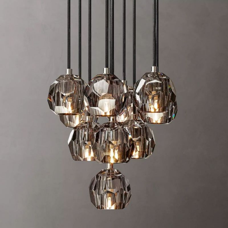 Balle Smoke Crystal Cluster Chandelier D14"