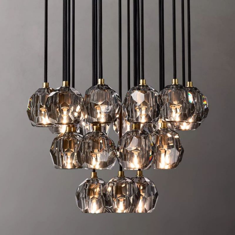 Balle Smoke Crystal Cluster Chandelier D24"