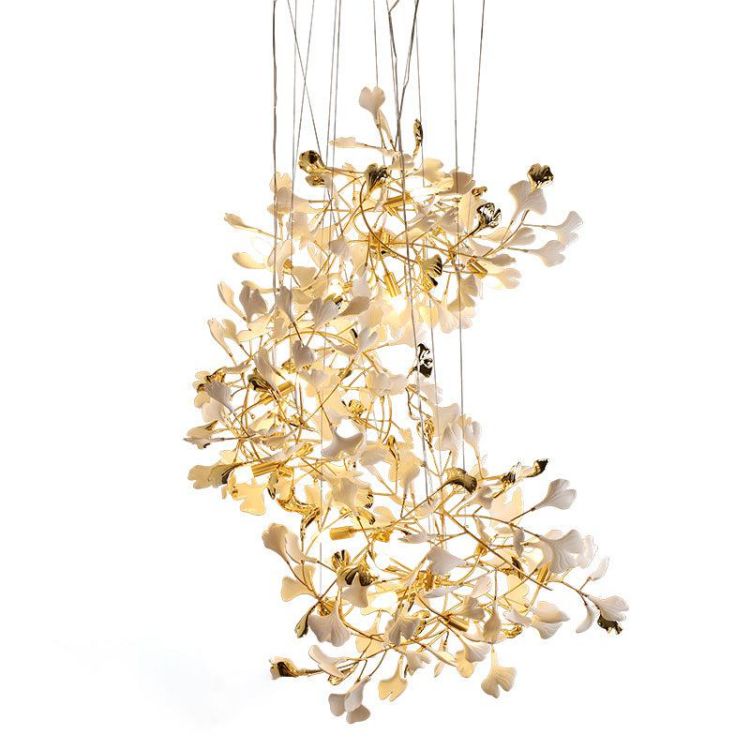 Ceramic Ginkgo Stair Long Branch Chandelier