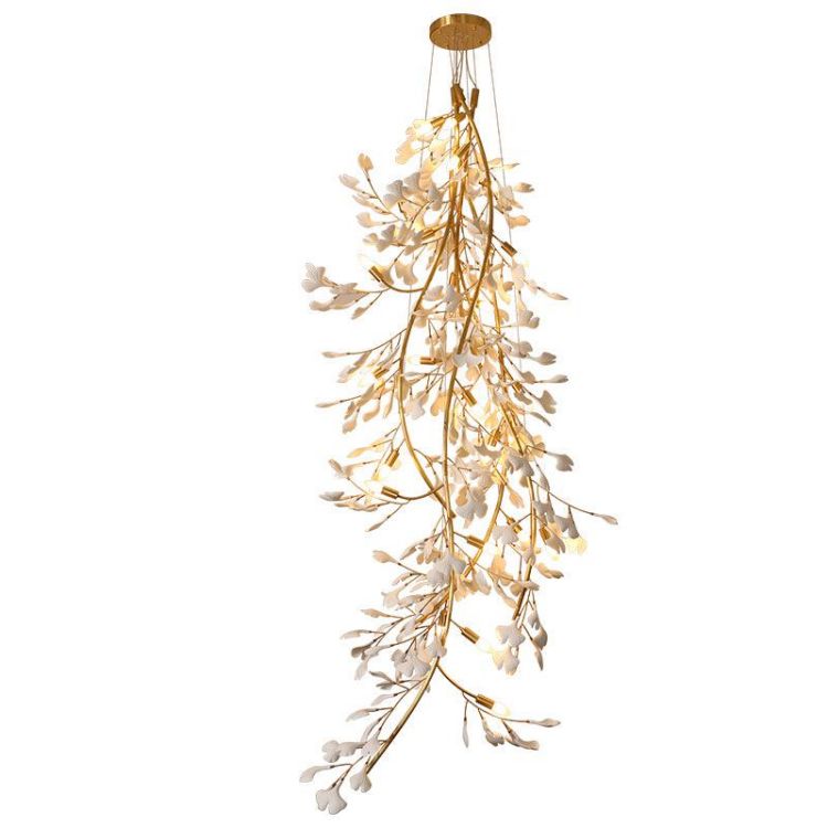 Ceramic Ginkgo Stair Long Branch Chandelier