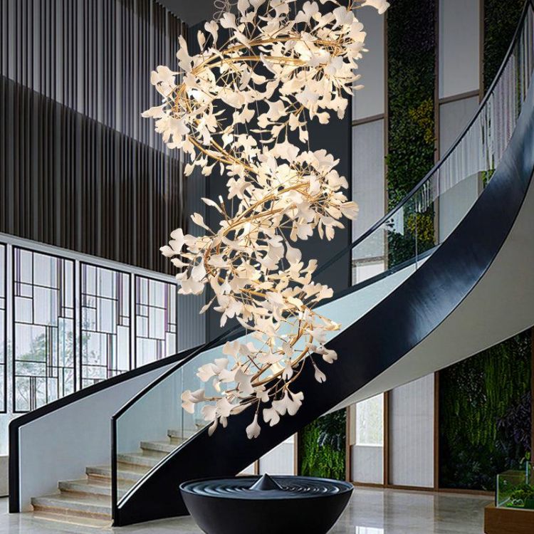 Ceramic Ginkgo Stair Long Branch Chandelier