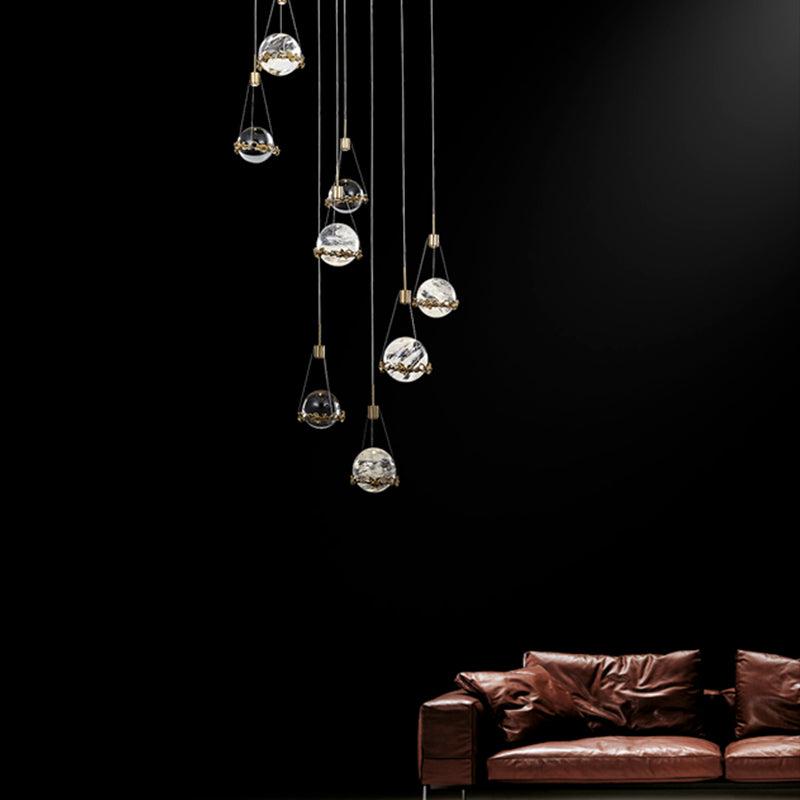 Gina Crystal Ball Ceiling Staircase Chandelier, Foyer Chandelier