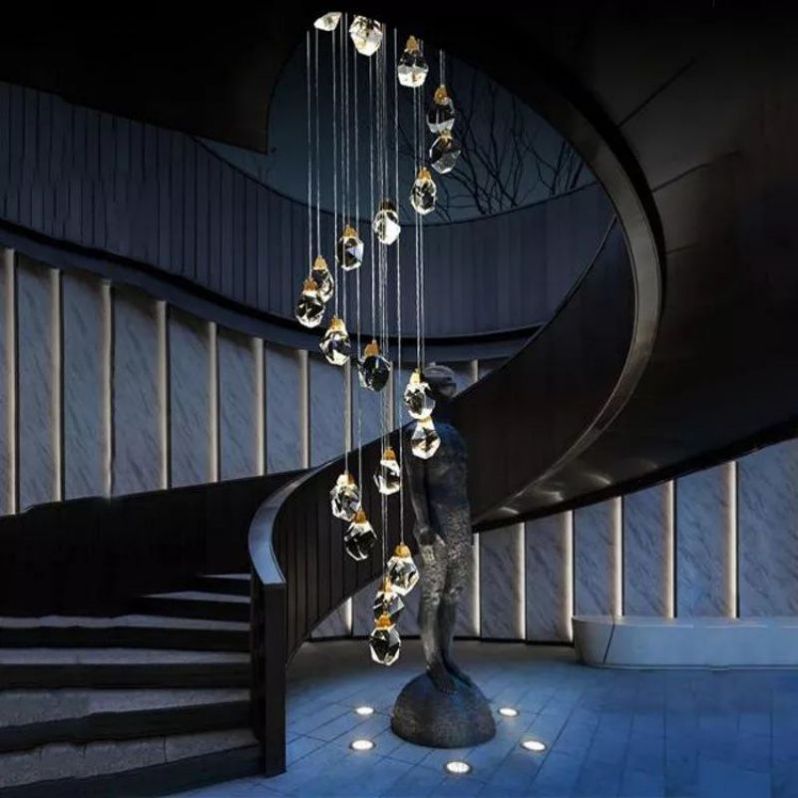 Irene Faceted Crystal Prisms Chandeliers For Staircase