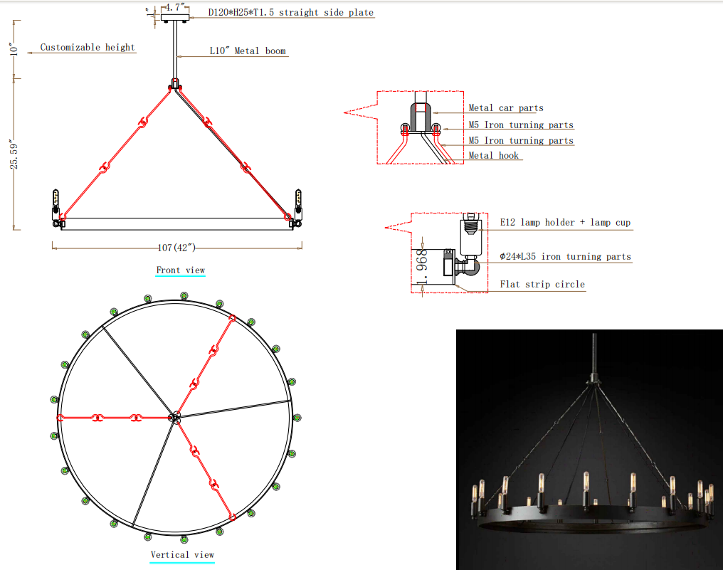 Lalania Vintage Candelabra Round Chandelier 42"（Customized)