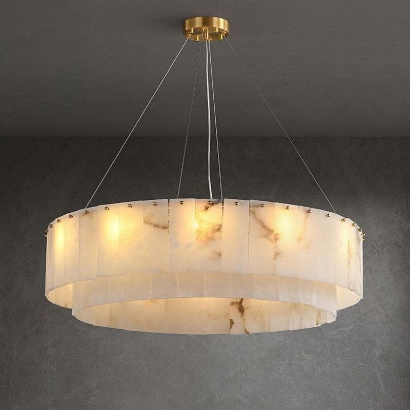 Modern Alabaster 2 tier Round Art Chandelier