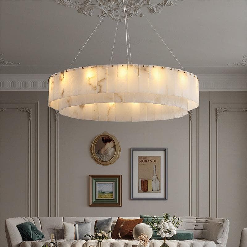 Modern Alabaster 2 tier Round Art Chandelier