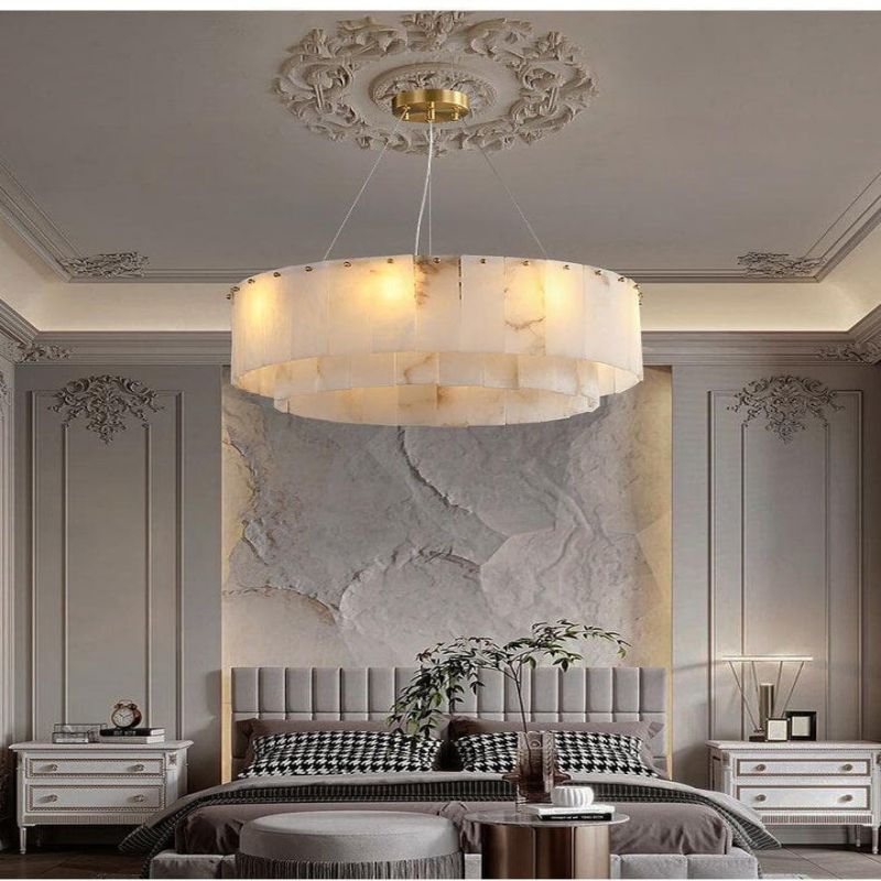 Modern Alabaster 2 tier Round Art Chandelier