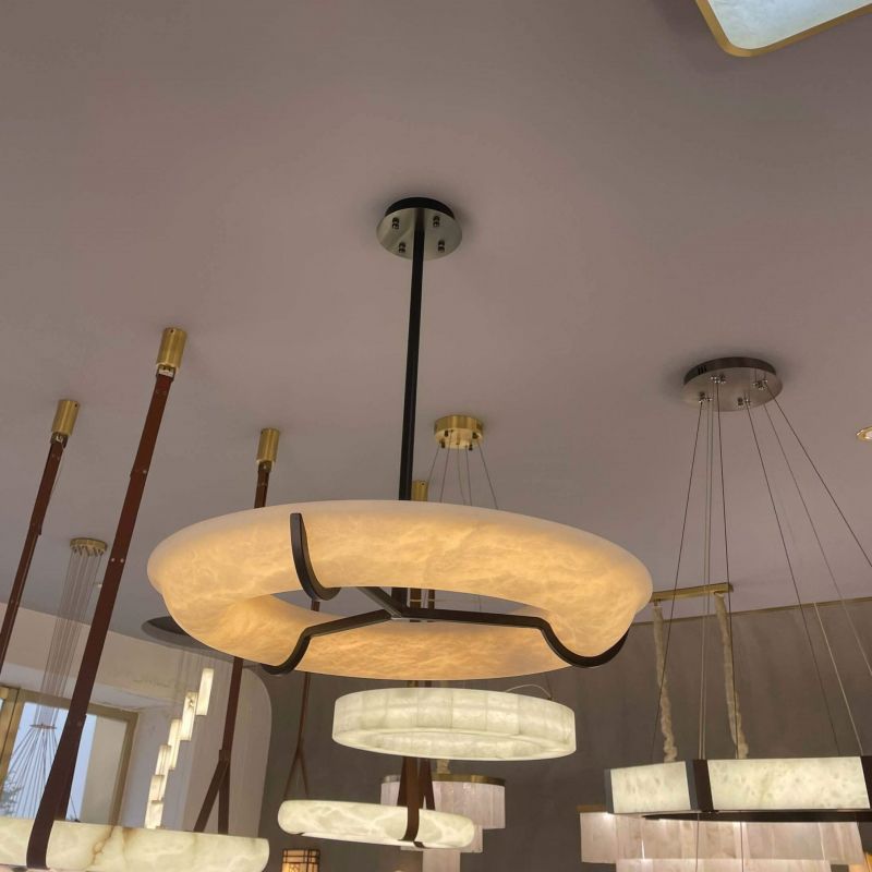 Modern Round Alabaster Dining Room Chandelier