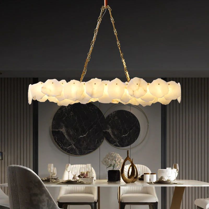 Alabaster Moira Marble Modern Snowflake Linear Chandelier with Chain