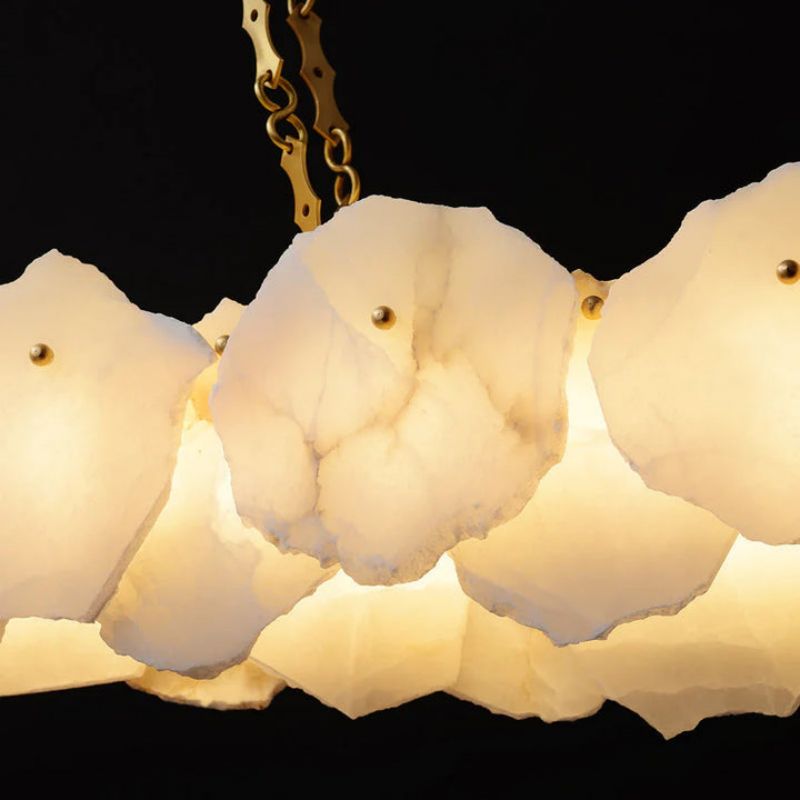 Alabaster Moira Marble Modern Snowflake Linear Chandelier with Chain