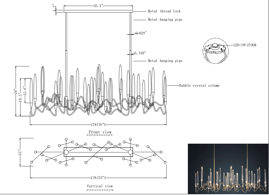 Pezzo Crystal Long Chandelier(Customized)