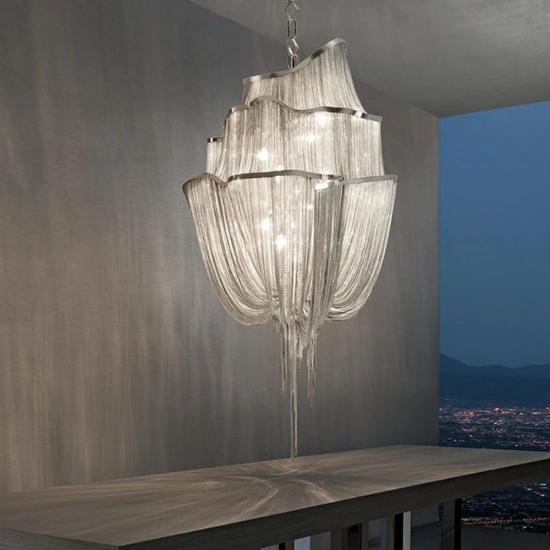 Modern Aluminum Chain Tassel Chandelier